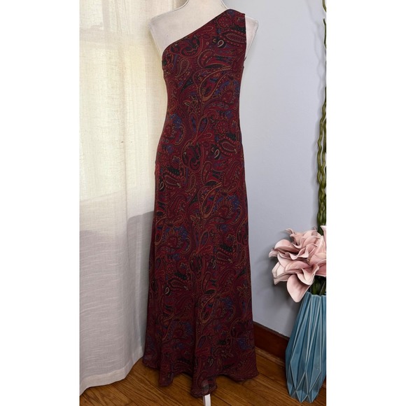 Lauren Ralph Lauren Dresses & Skirts - Vintage Lauren Ralph Lauren Maxi Dress Silk Paisley One Shoulder Women's Size 4